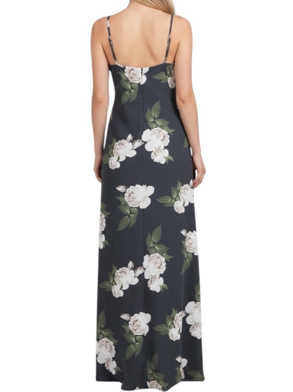 NWT SACHIN + BABI Black Floral Shylah Spaghetti Strap Dress Gown Size 4 - Picture 3 of 5